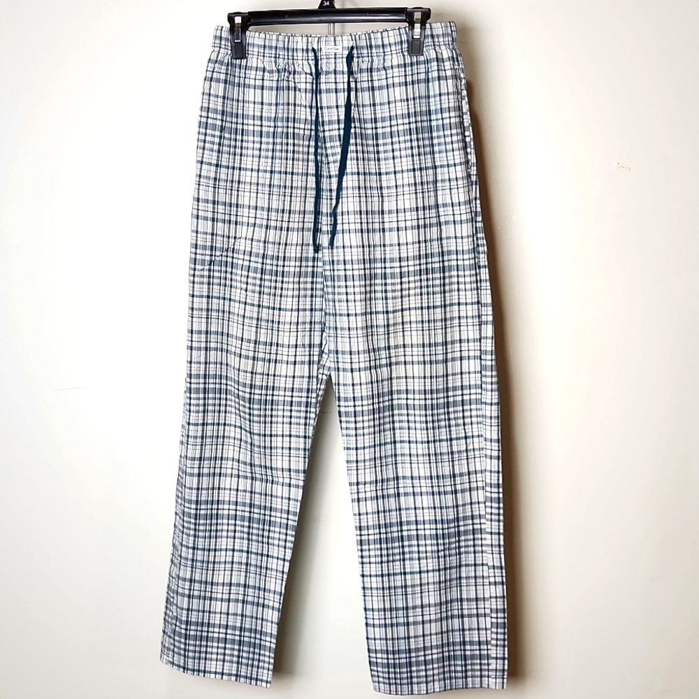 Calvin Klein Blue and White Plaid Cotton Pajama Pants sz-small